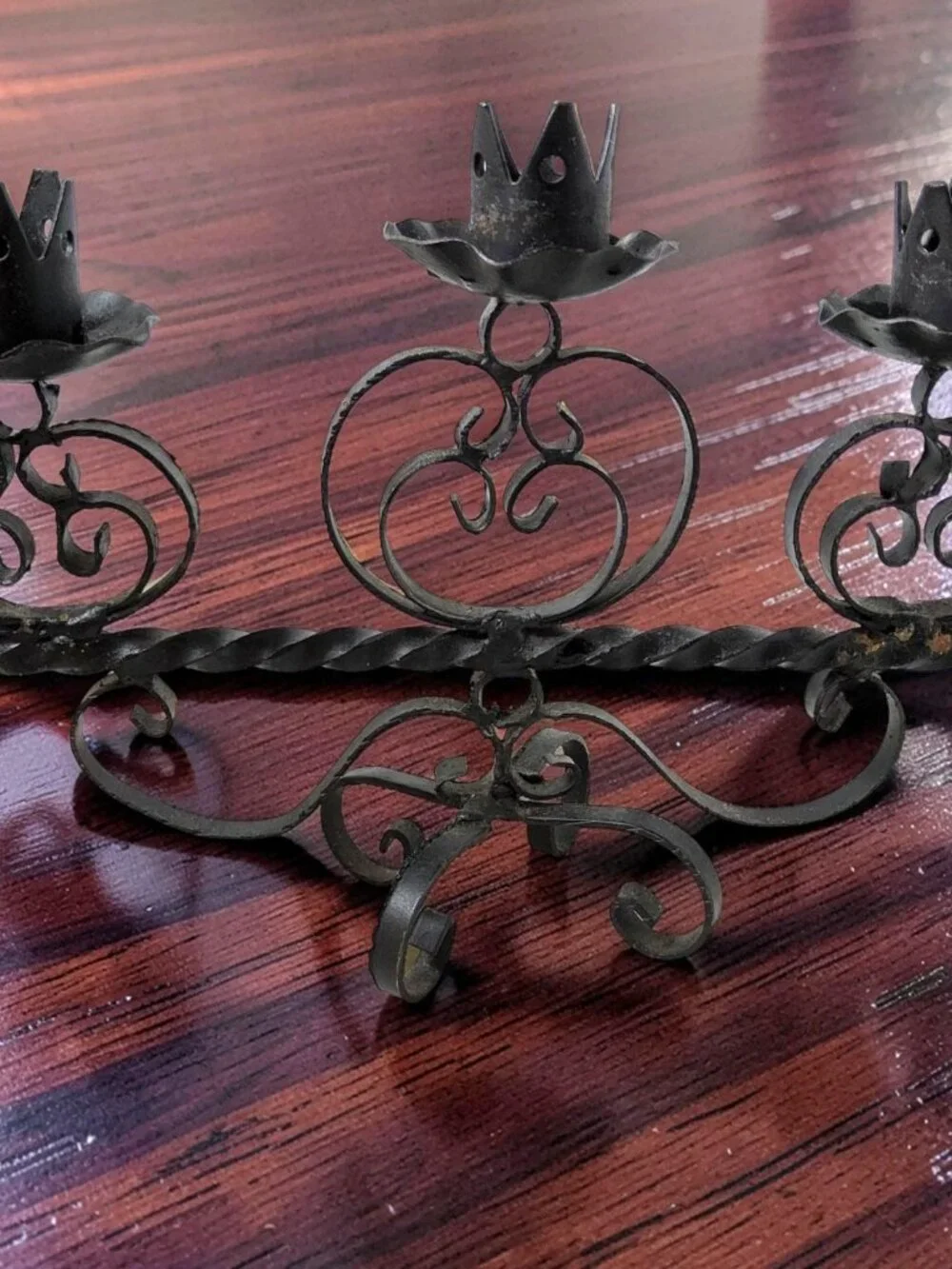Vintage Hand Crafted Gothic Wrought Iron 3 Candle Candelabra